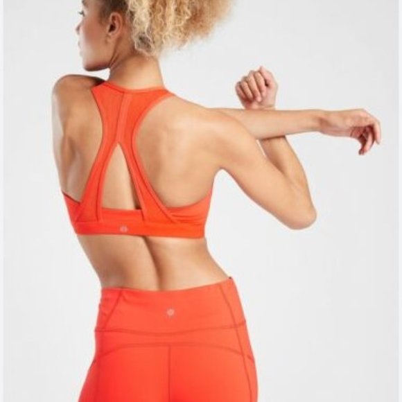 Athleta Contender Red Orange Mesh Panel Sports Bra Size M - Picture 2 of 5